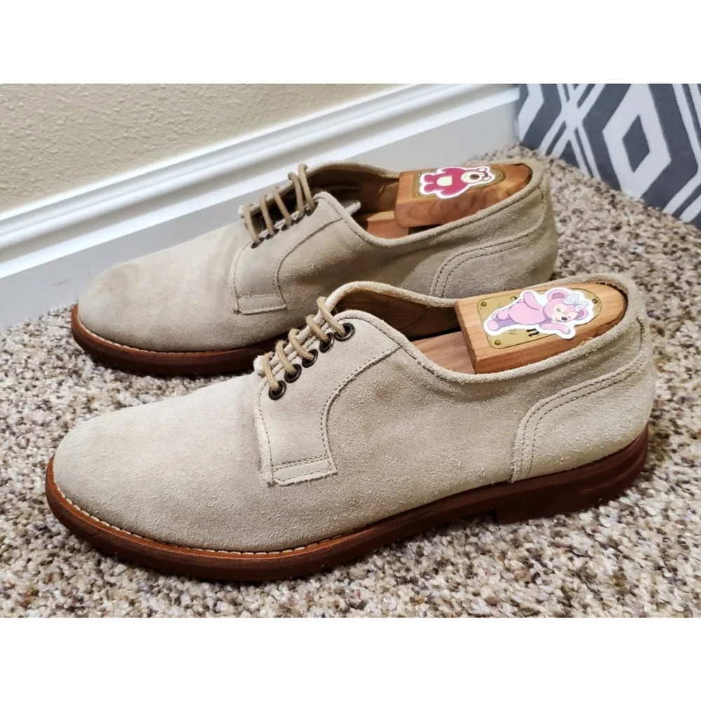 Barneys New York Men’s 7.5 M Beige Suede Derby Shoes Made in Italy Lace Up